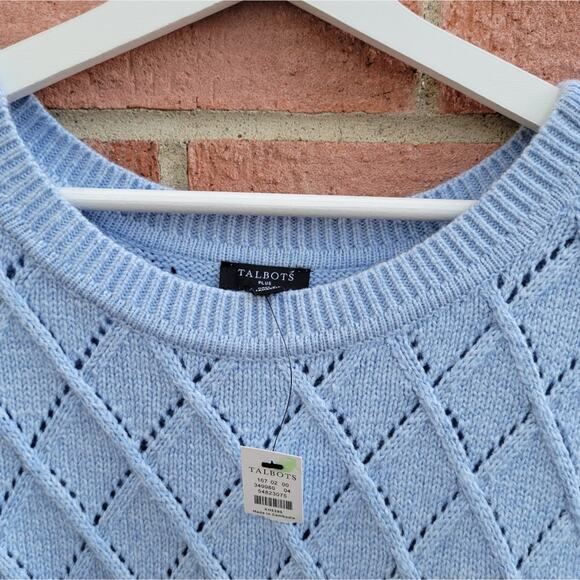 Talbots Pointelle Lattice Round Poncho Light Blue Size X - Picture 7 of 8